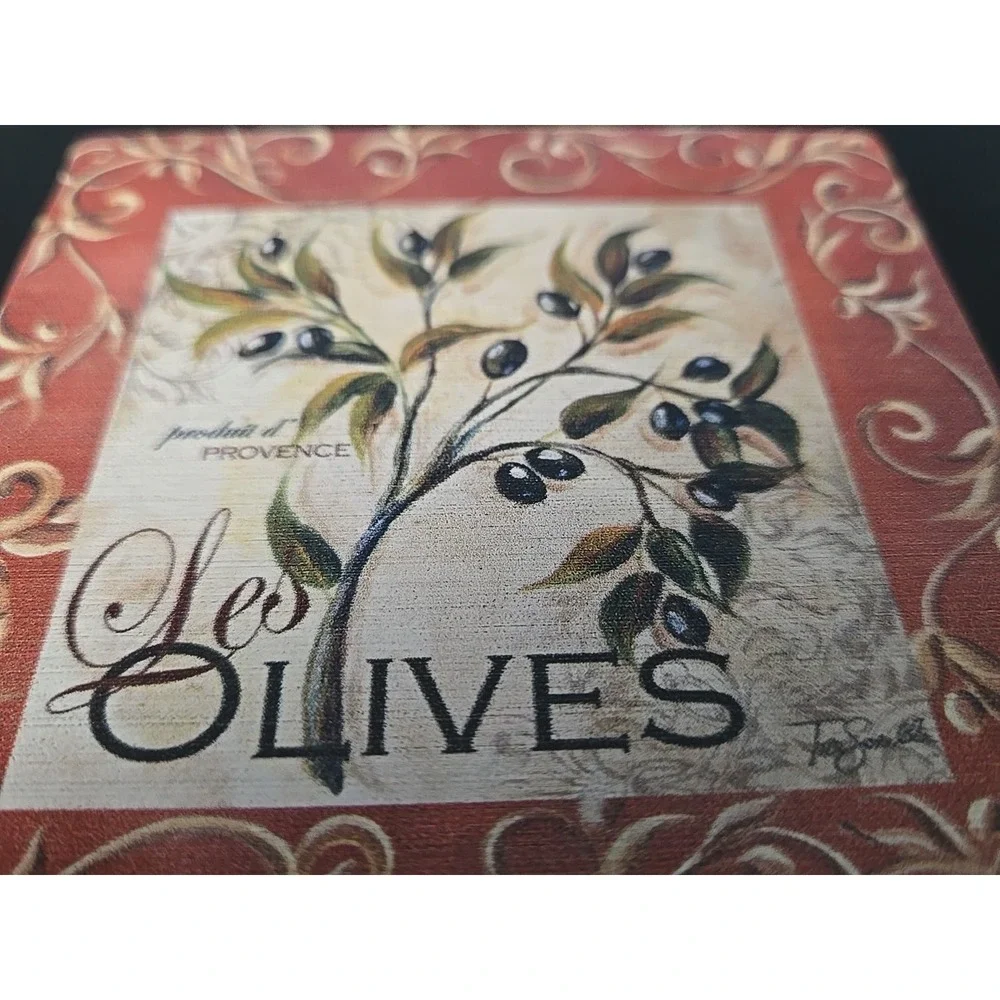 Les Olives Provence‎ Wooden Coasters Set of 8  Olive Scroll